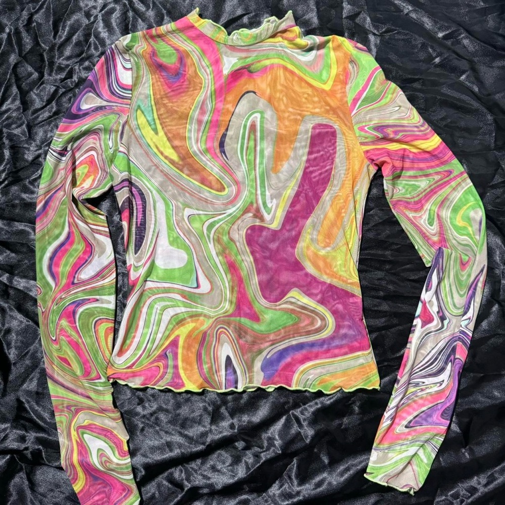 Multicolor mesh long sleeve top